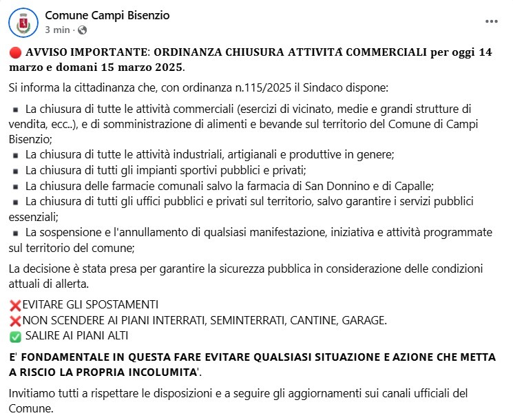 Rinviati i gironi del CIS che si dovevano disputare a Campi Bisenzio